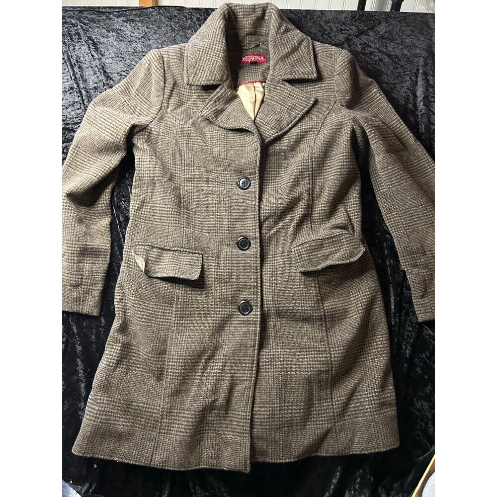 Merona Brown Tweed Blazer Jacket with Elbow Patches Satin Lined Academia Large